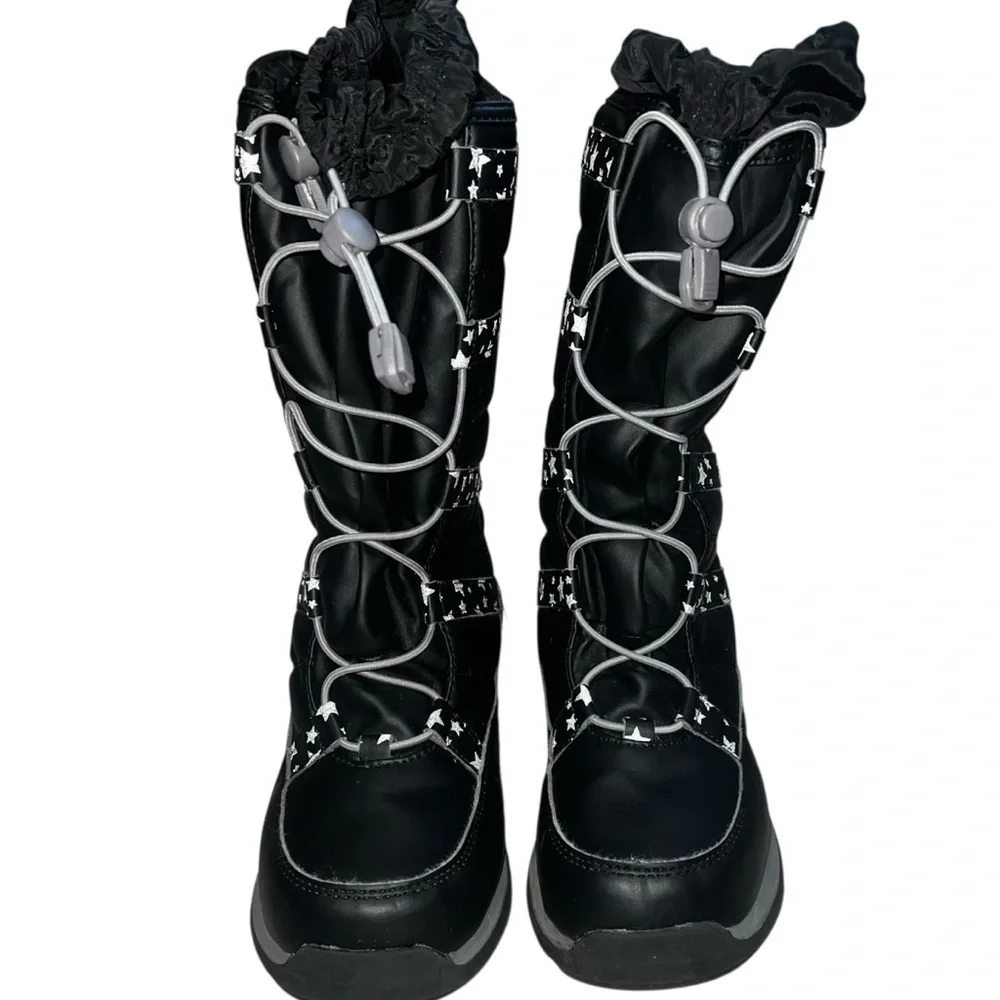 Lands' End Black Reflective Star Winter Boots Like New! 6Y
